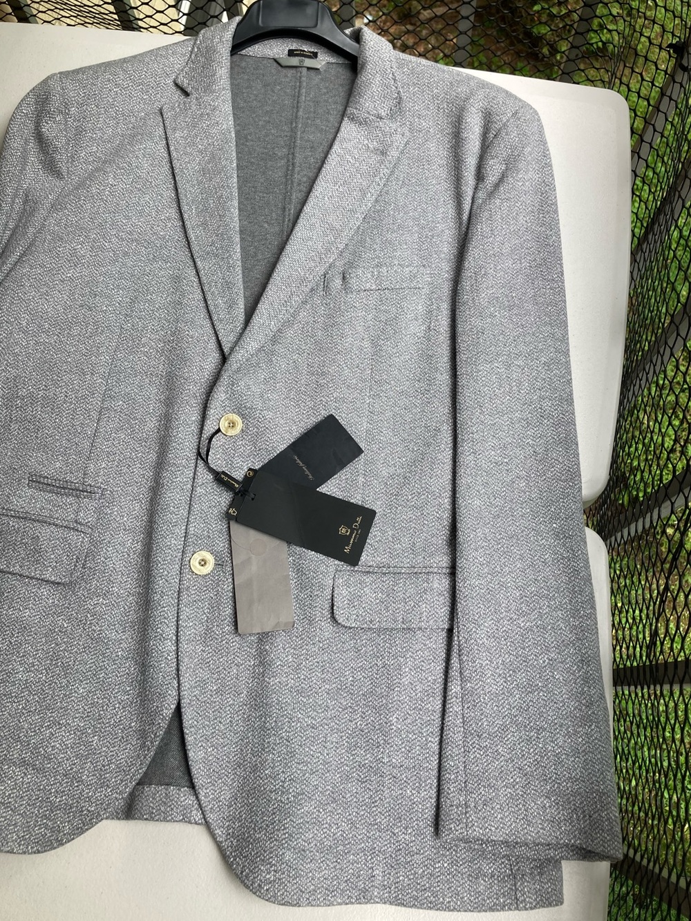 Massimo Dutti Light Gray Cotton Linen Knit Textured Blazer Size 48